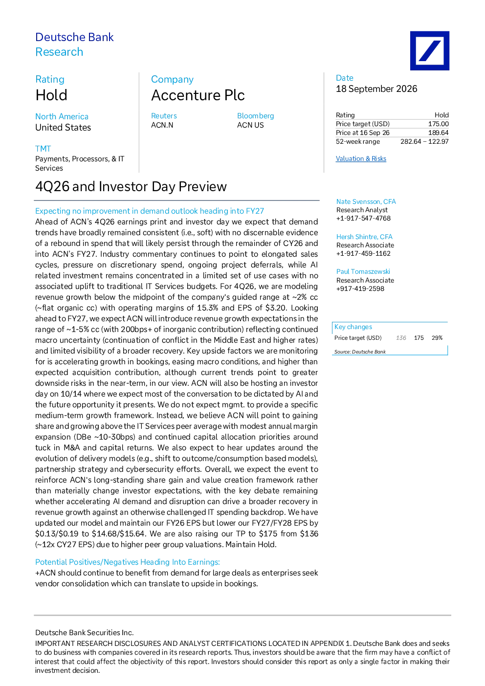 Accenture Plc（ACN.US）：2026财年四季度及投资者日前瞻