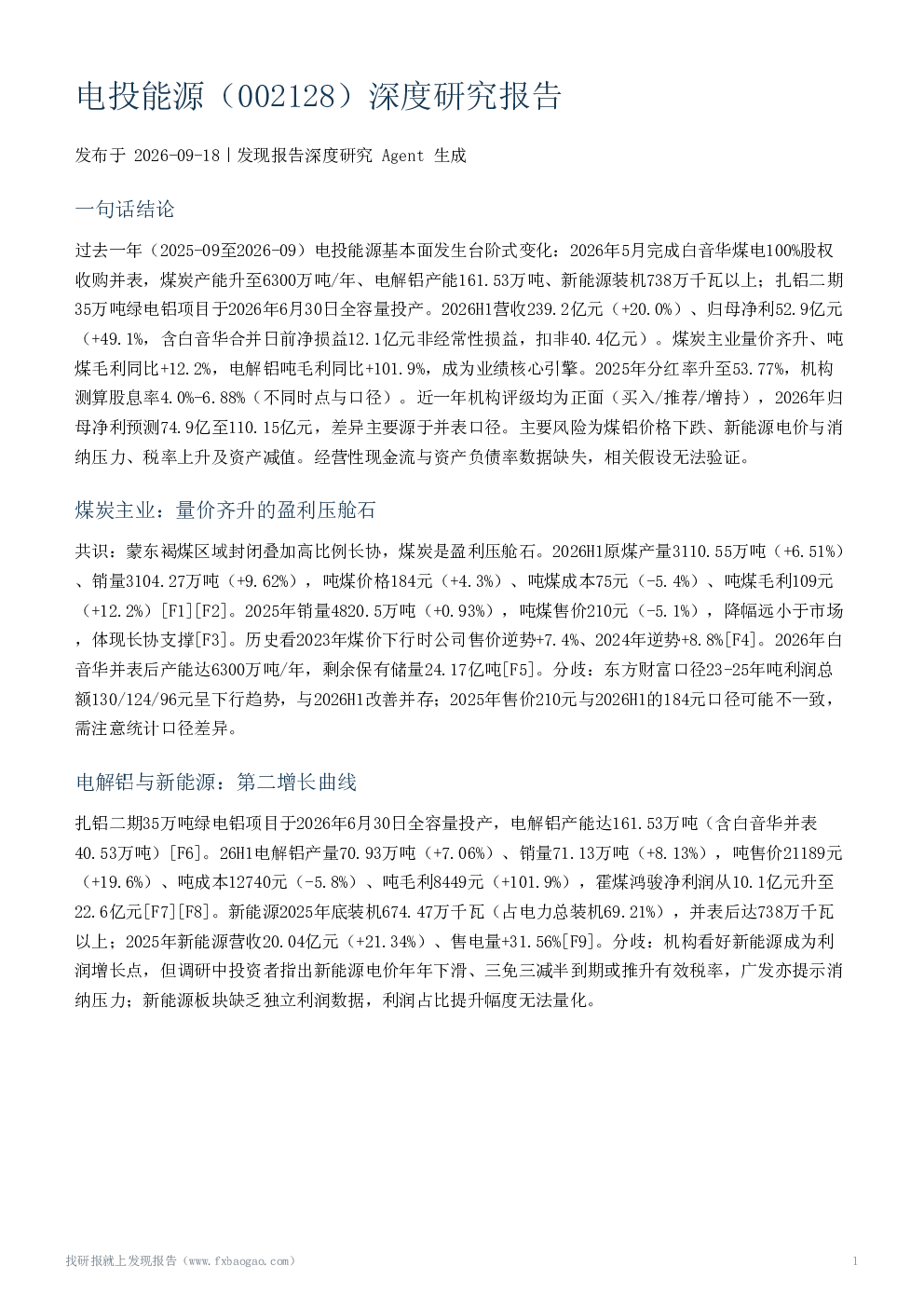 电投能源（002128）深度研究报告