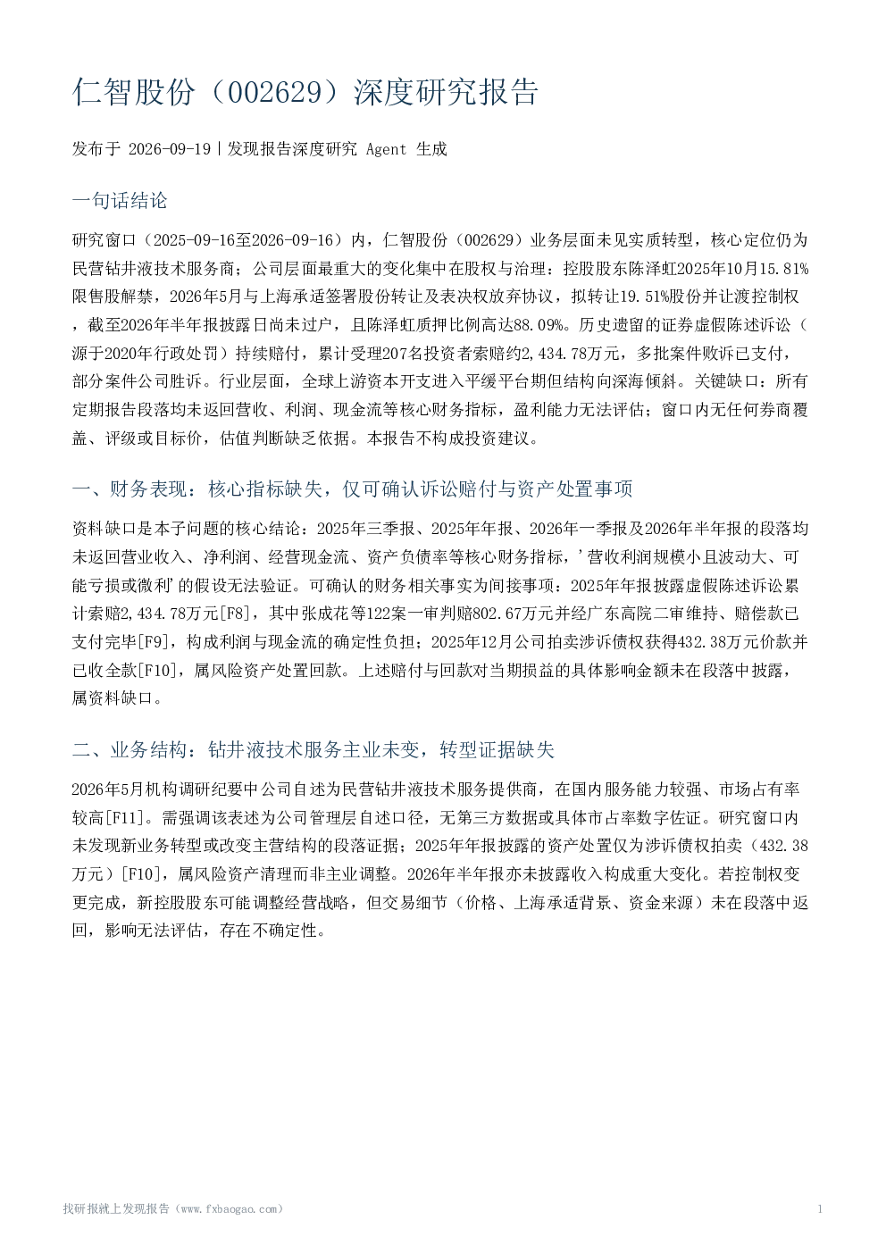 仁智股份（002629）深度研究报告