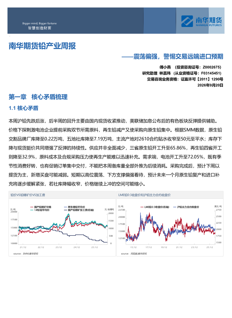 铅产业周报：震荡偏强，警惕交易远端进口预期