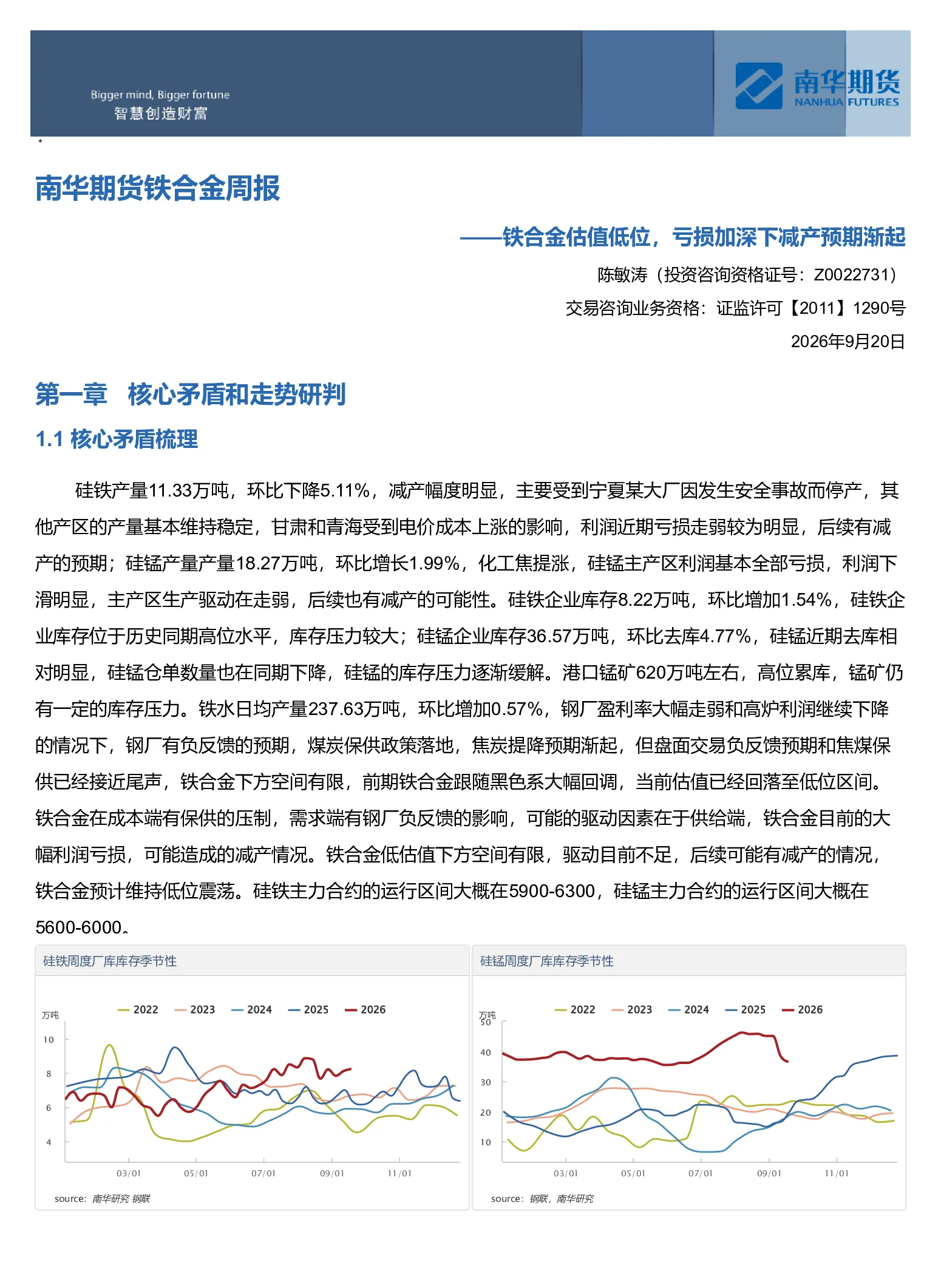 南华期货铁合金周报：铁合金估值低位 亏损加深下减产预期渐起