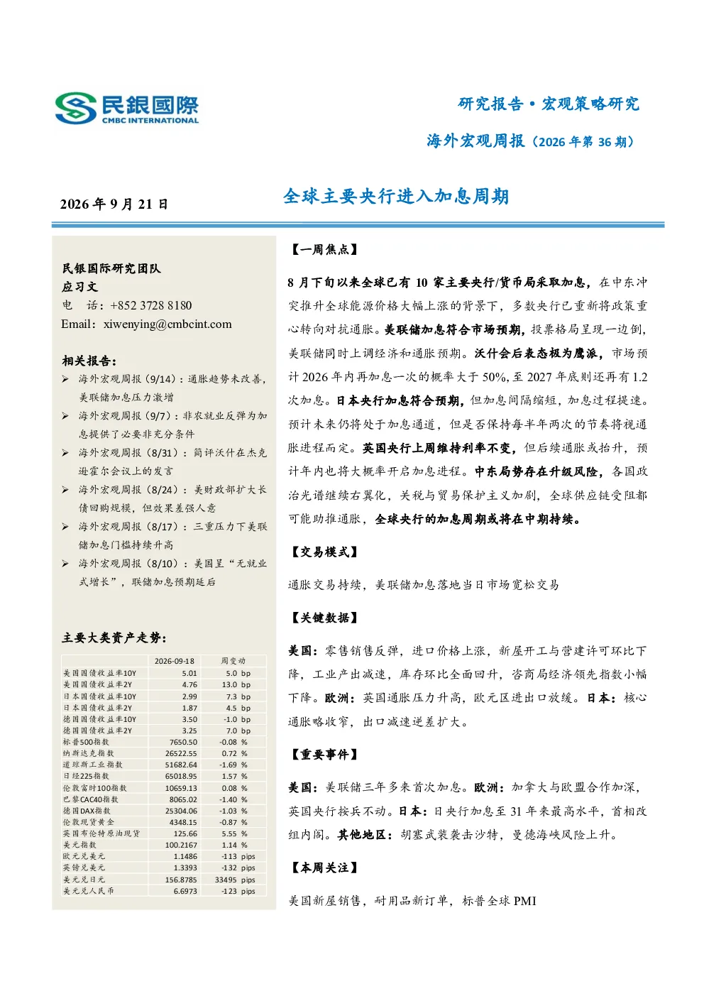 海外宏观周报（2026年第36期）全球主要央行进入加息周期