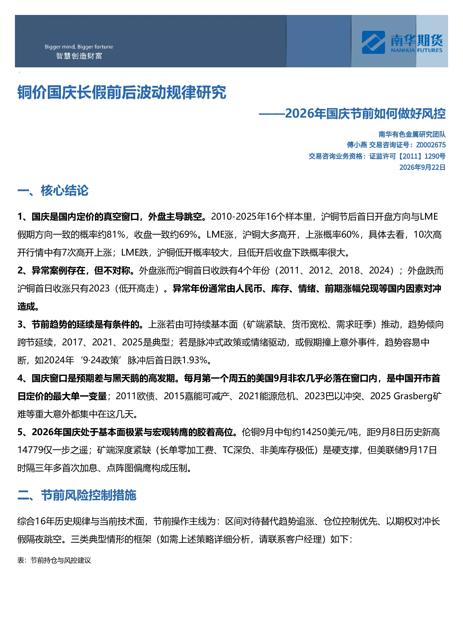 铜价国庆长假前后波动规律研究-2026年国庆节前如何做好风控