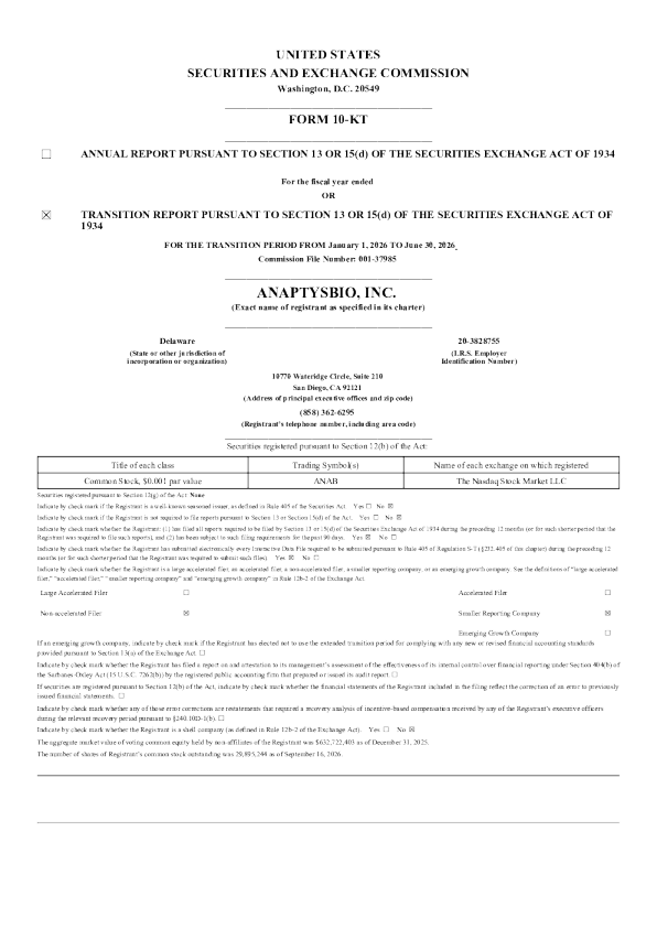 AnaptysBio Inc 2025年度报告