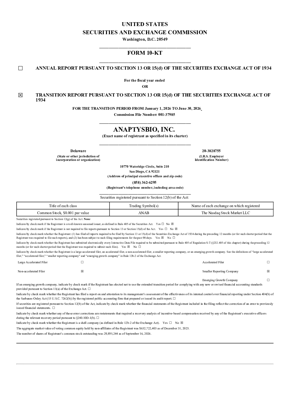 AnaptysBio Inc 2025年度报告