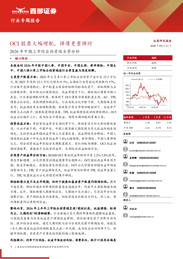 OCI股票大幅增配，择债更重择时——2026年中期上市险企投资端全景分析