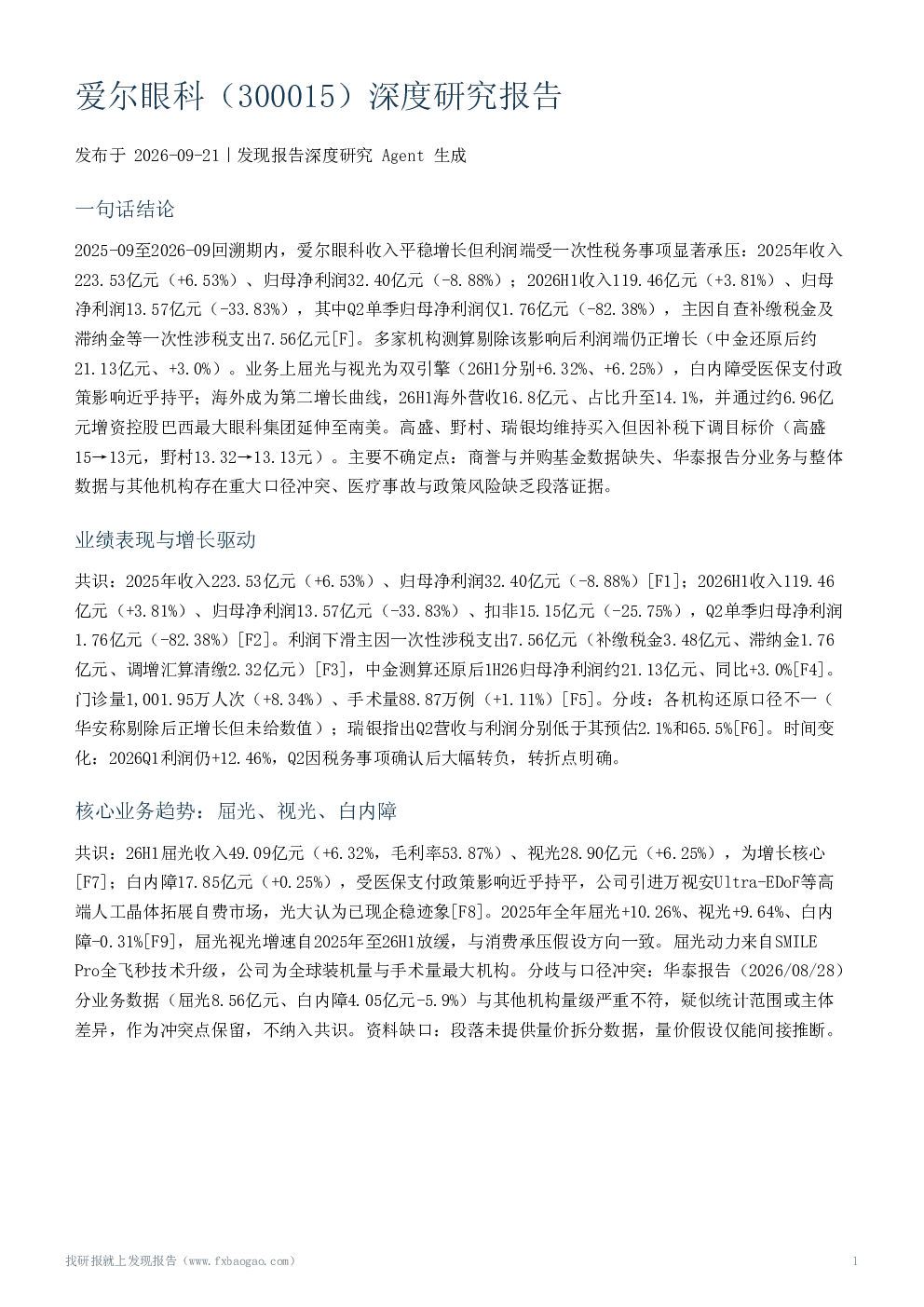 爱尔眼科（300015）深度研究报告