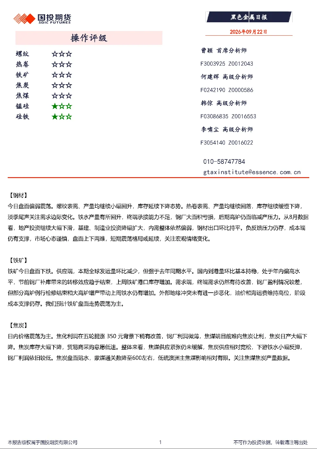 黑色金属日报
