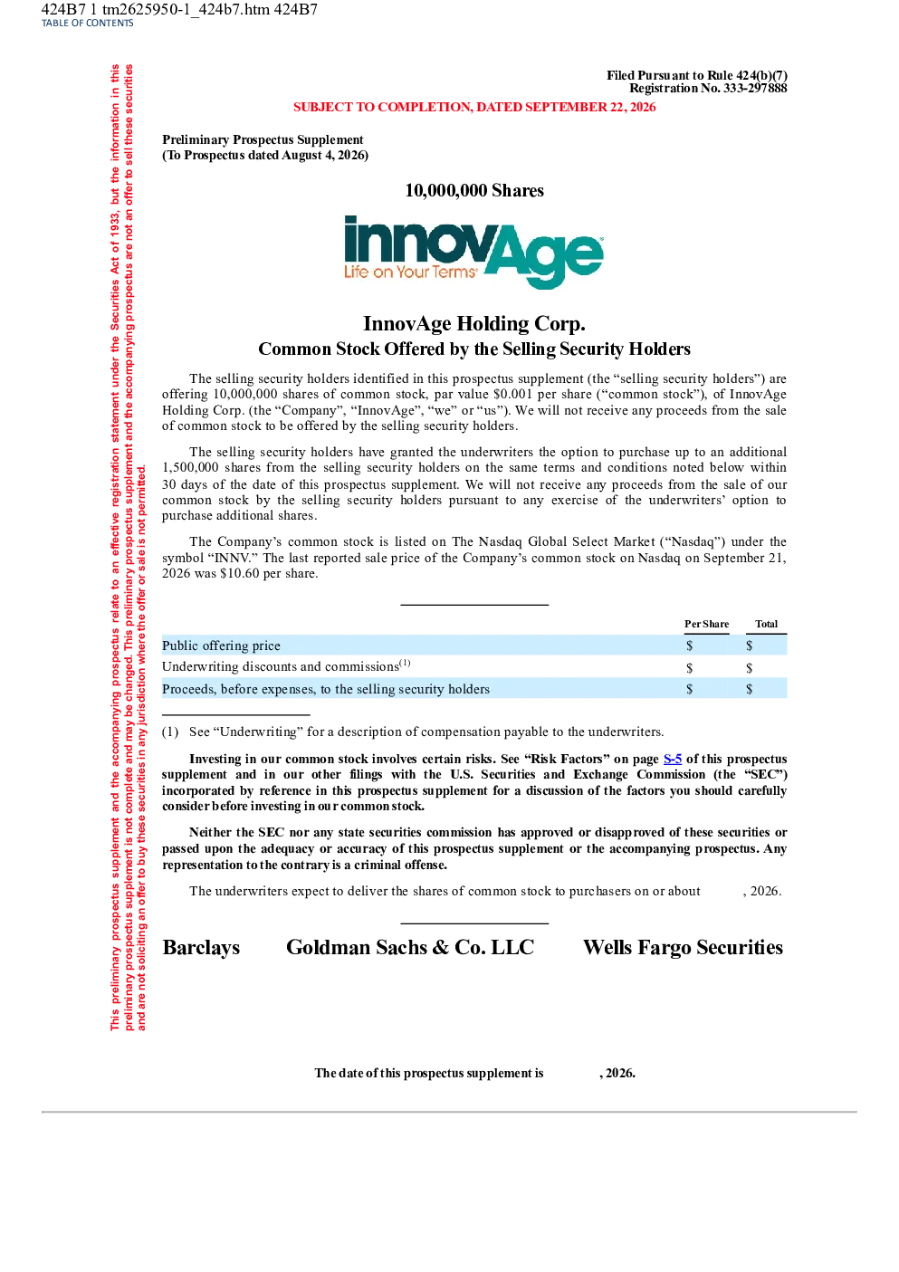 InnovAge Holding Corp美股招股说明书(2026-09-22版)