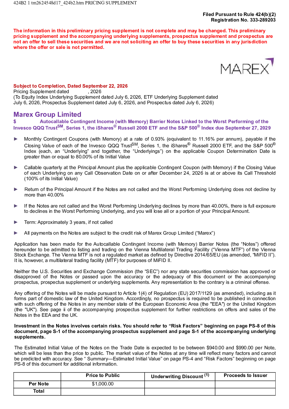 Marex Group Ltd美股招股说明书(2026-09-22版)
