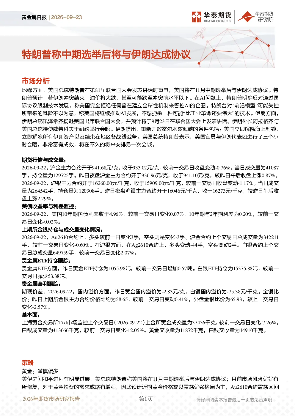 贵金属日报：特朗普称中期选举后将与伊朗达成协议