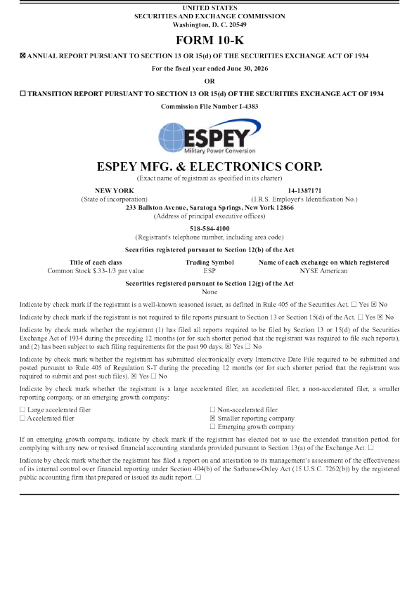 
Espey Manufacturing & Electronics Corporation 2025年度报告