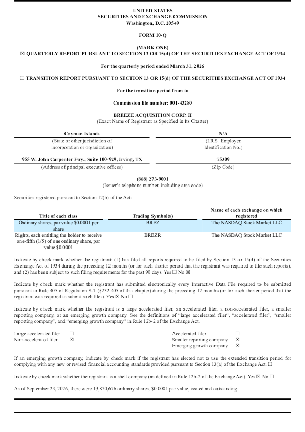 
 breez acquisition corp ii 2026年季度报告