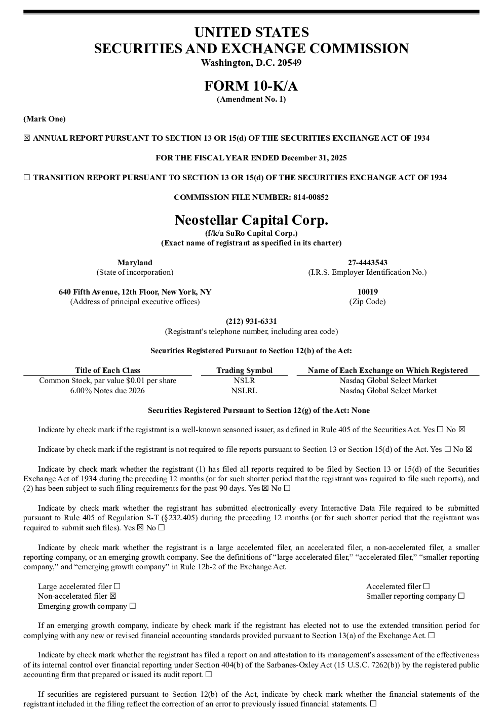 
新星资本 Corp 2025 年度报告