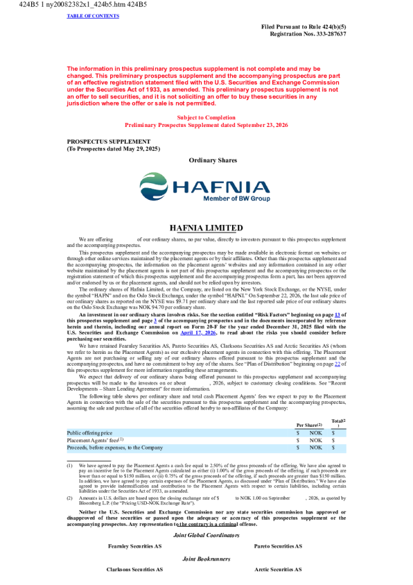 Hafnia Ltd美股招股说明书(2026-09-23版)