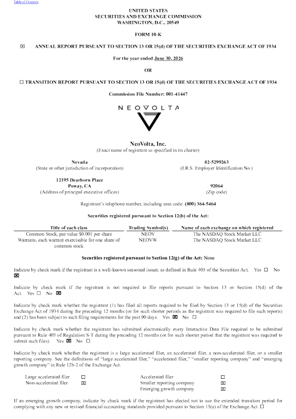 
NeoVolta Inc 2025年度报告