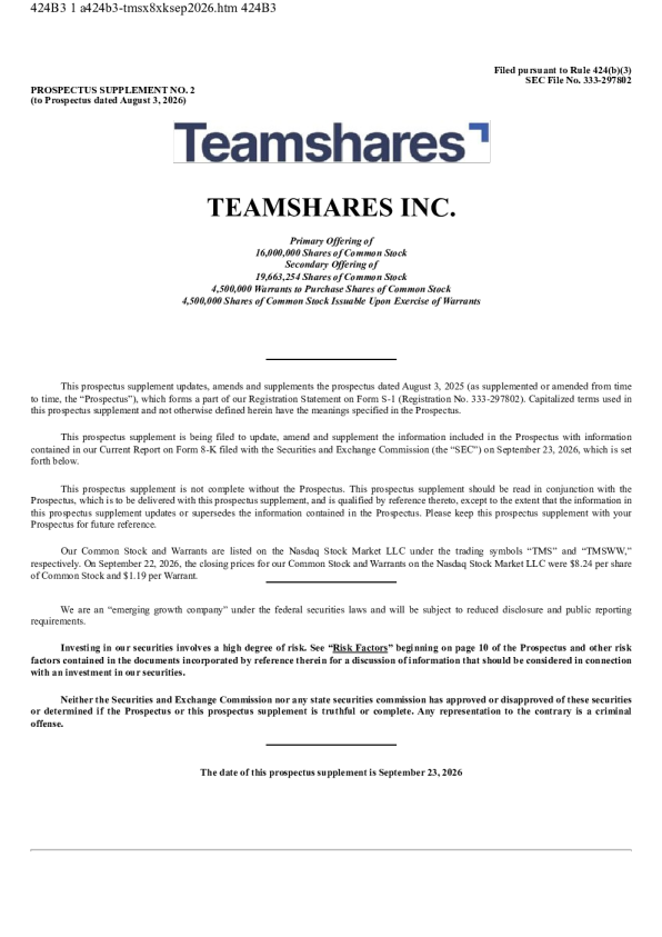 Teamshares Inc美股招股说明书(2026-09-23版)