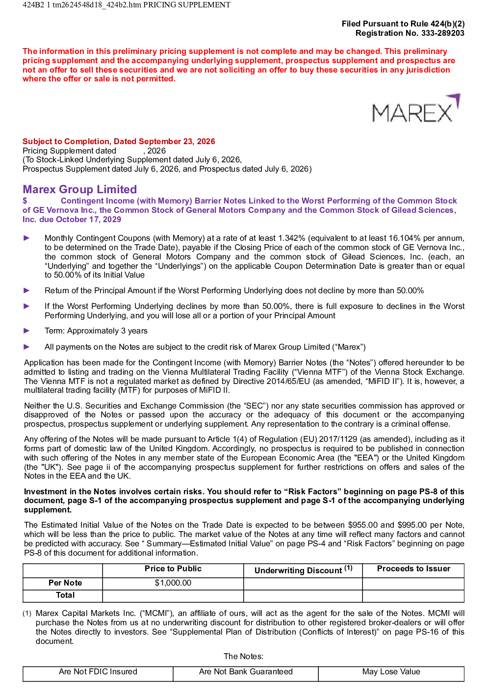 Marex Group Ltd美股招股说明书(2026-09-23版)