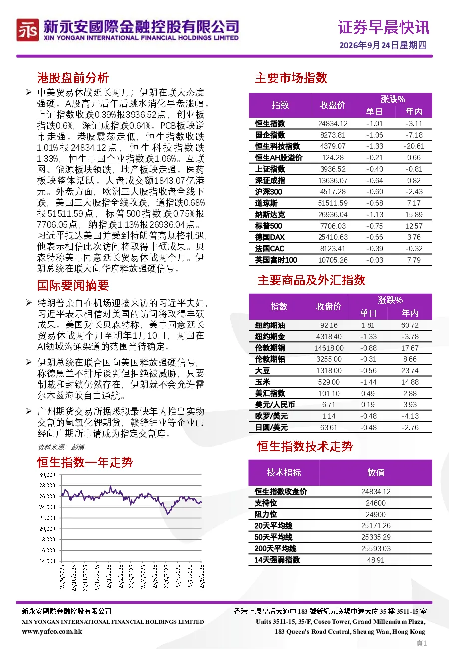 中美贸易休战延长及全球市场动态资讯