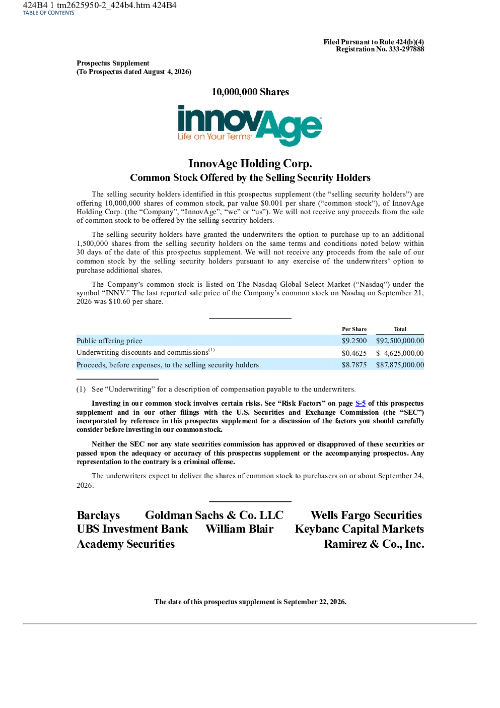 InnovAge Holding Corp美股招股说明书(2026-09-24版)