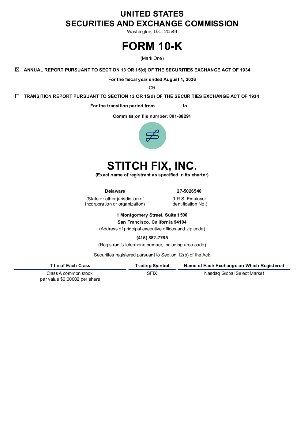 
Stitch Fix Inc.-A 2025年度报告