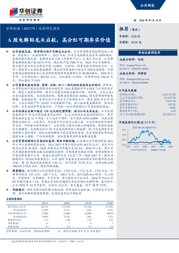 宏桥控股（002379）深度研究报告：A股电解铝龙头启航，高分红可期夯实价值