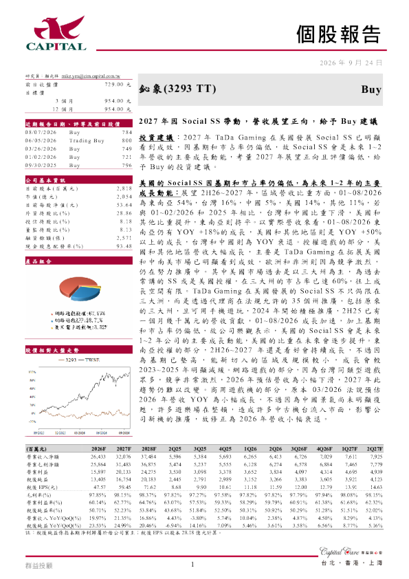 个股报告：鈊象电子  交易性买入