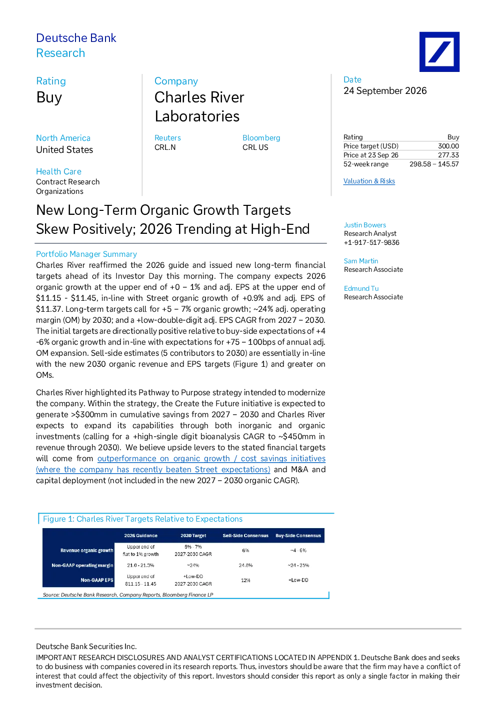 Charles River Laboratories：新长期有机增长目标偏向积极；2026年趋势处于高位区间