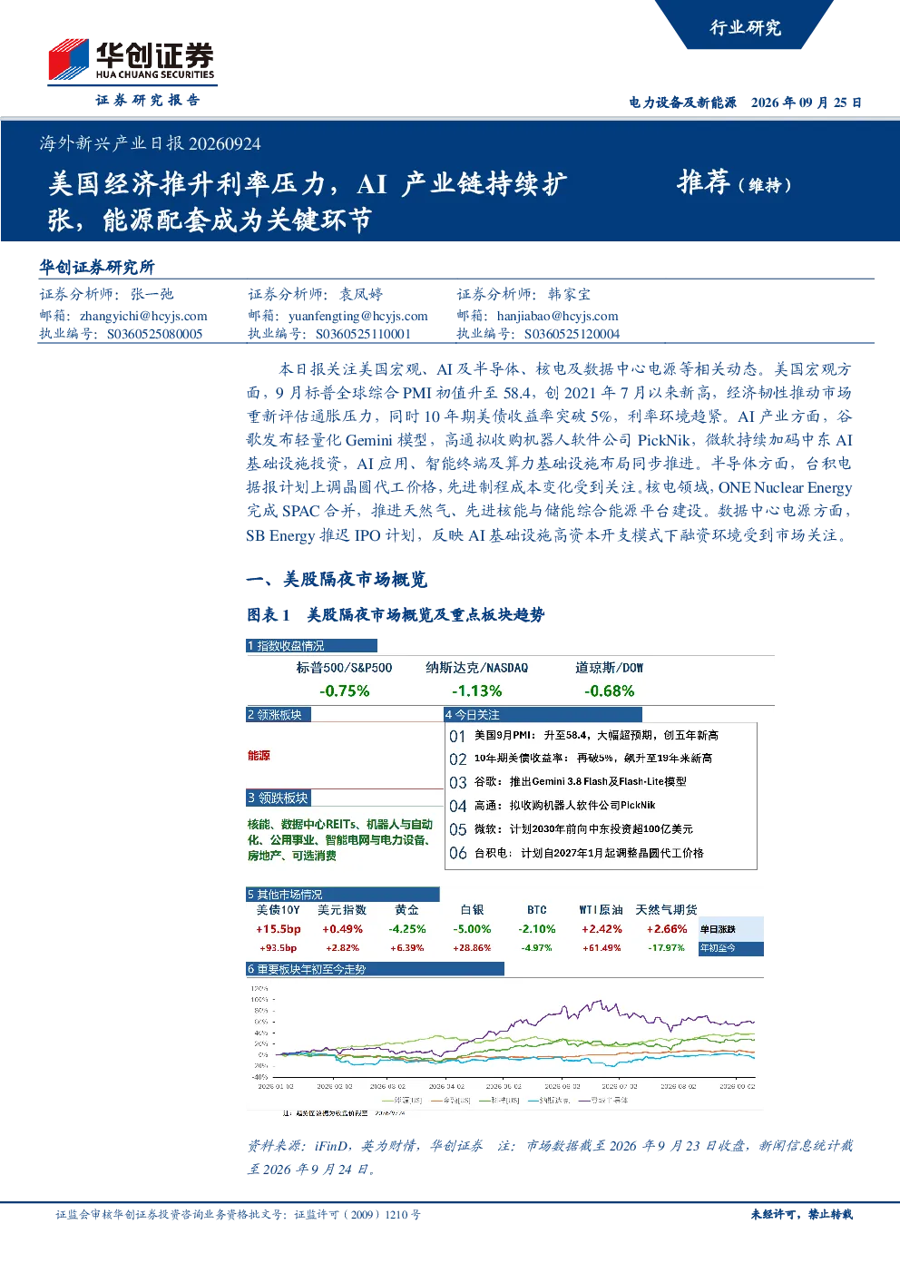 美国经济推升利率压力，AI产业链持续扩张，能源配套成为关键环节