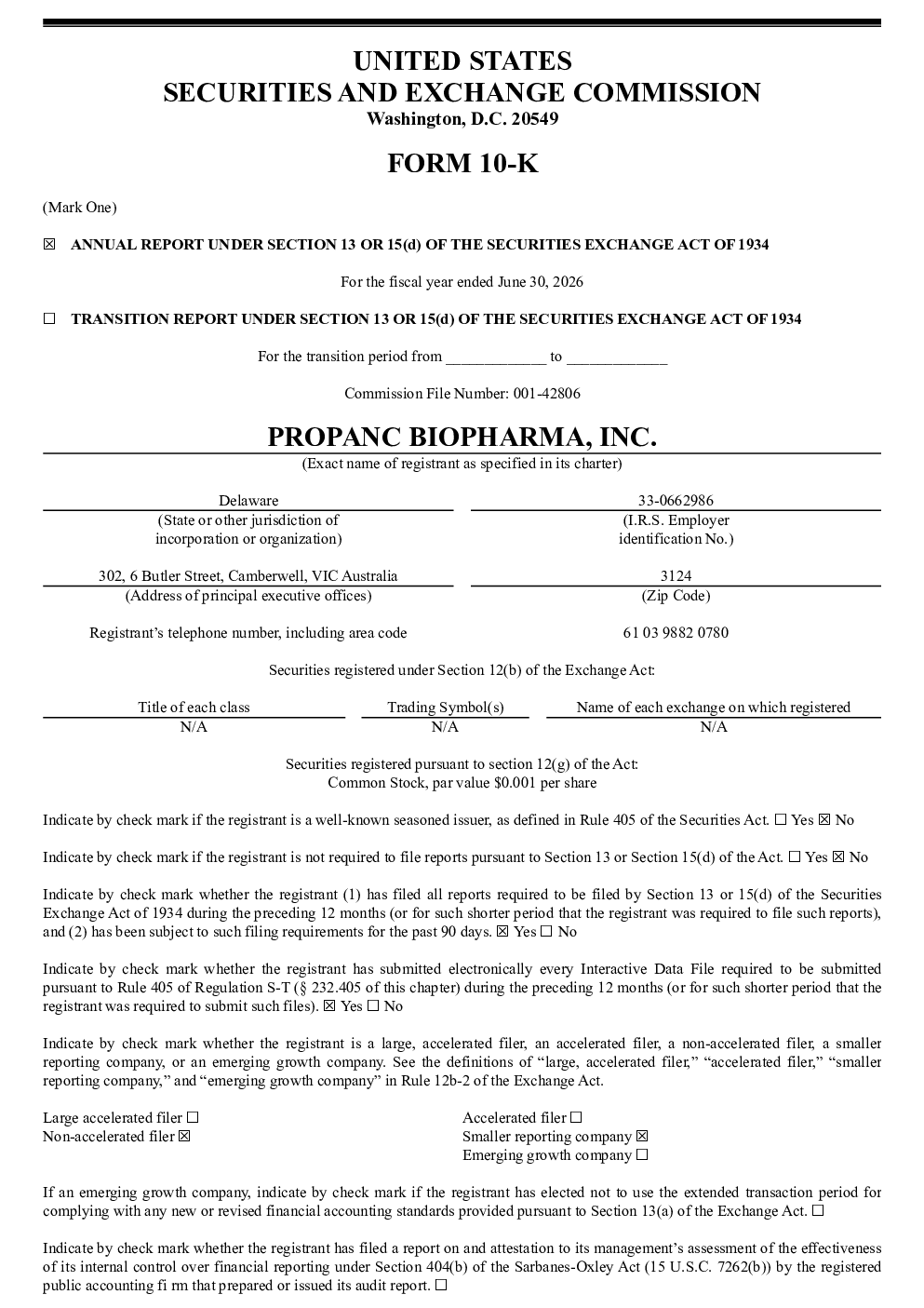 Propanc Biopharma 2025年度报告