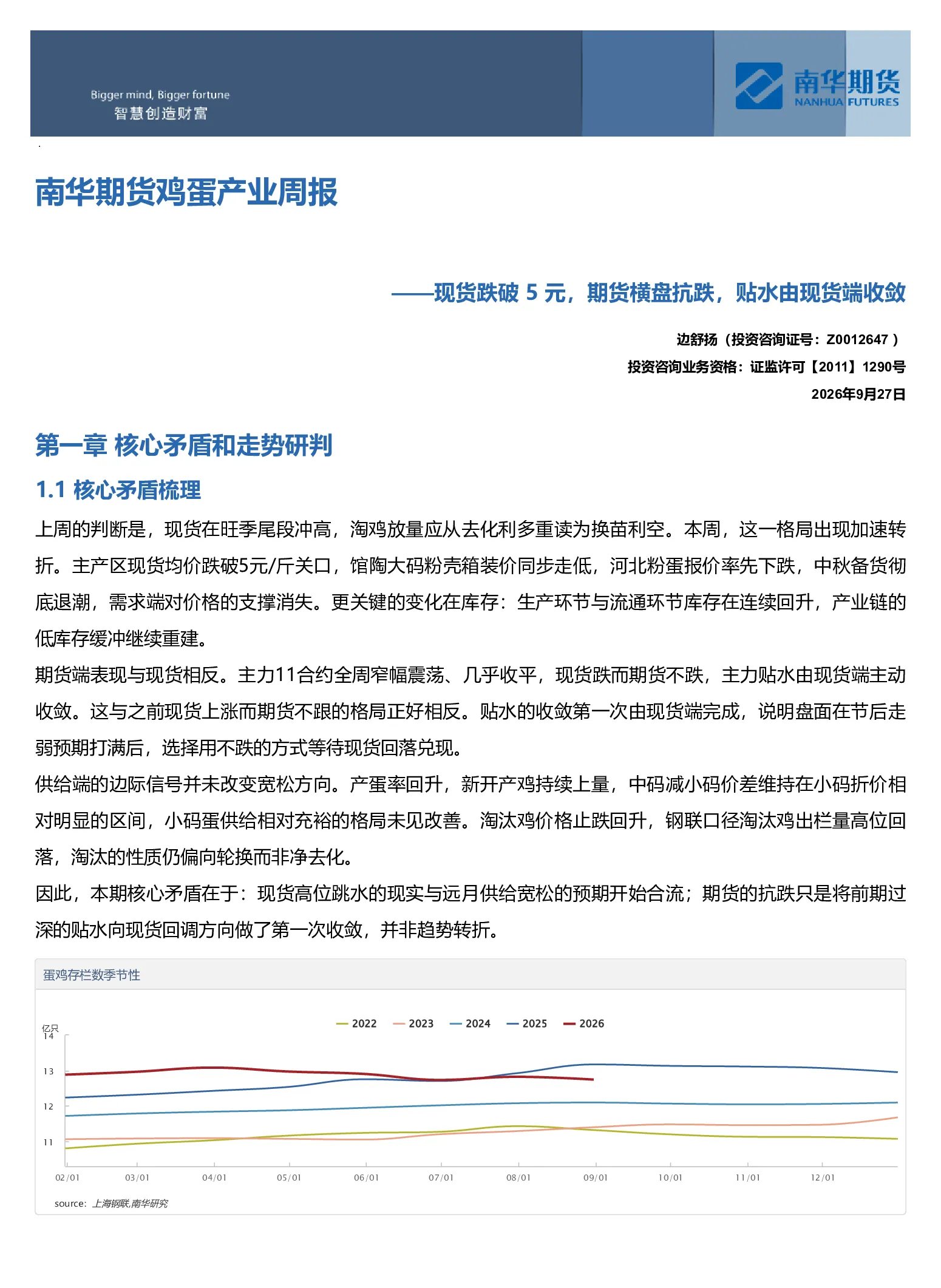 南华鸡蛋产业周报：现货跌破 5 元，期货横盘抗跌，贴水由现货端收敛20260928