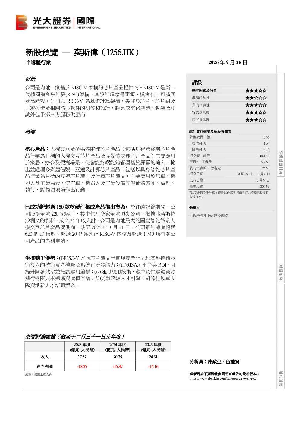 新股预览：奕斯伟