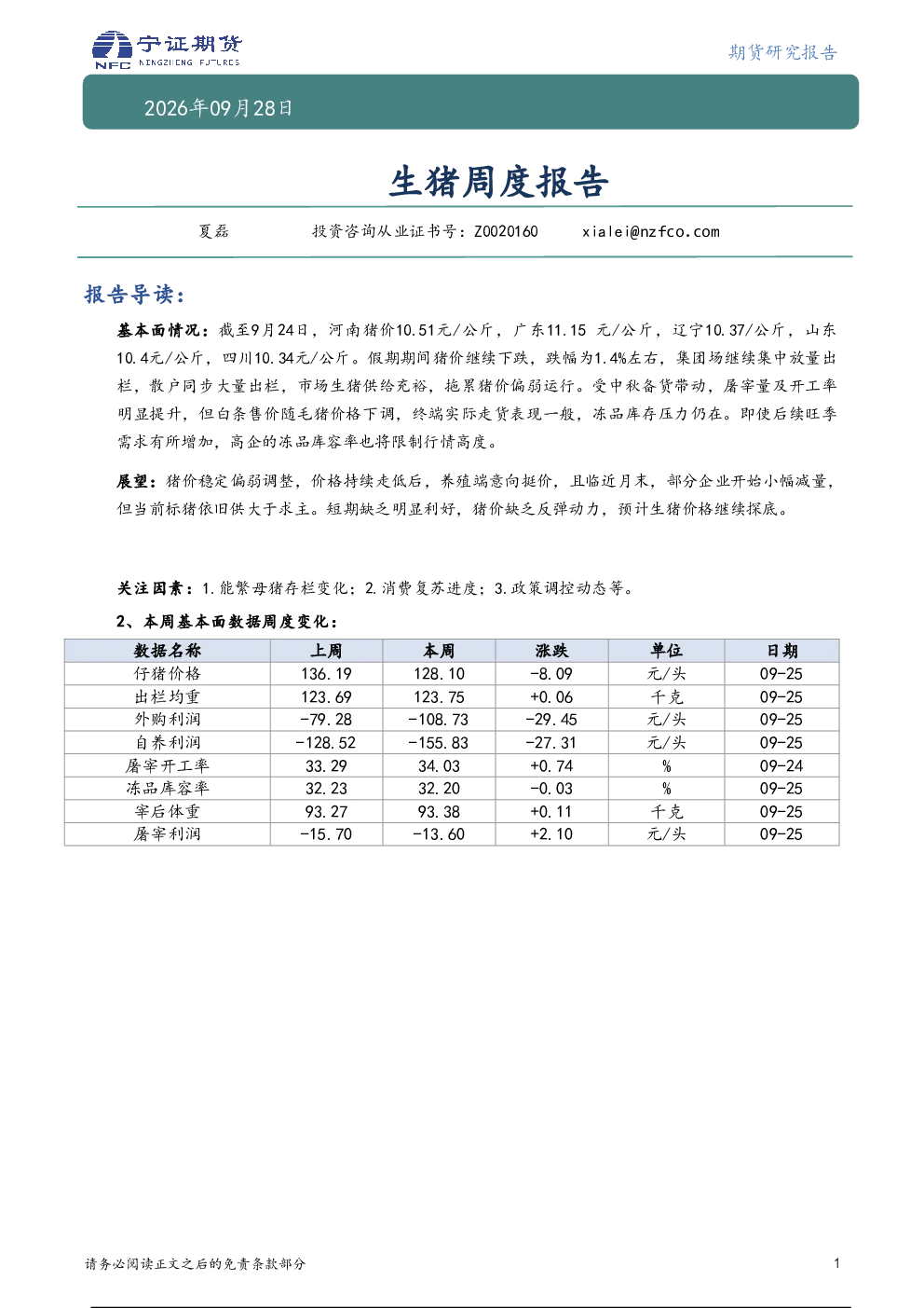 生猪周度报告