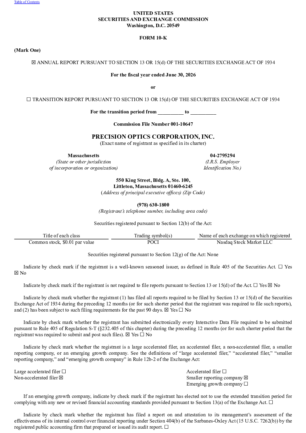 
精密光学公司 2025年度报告