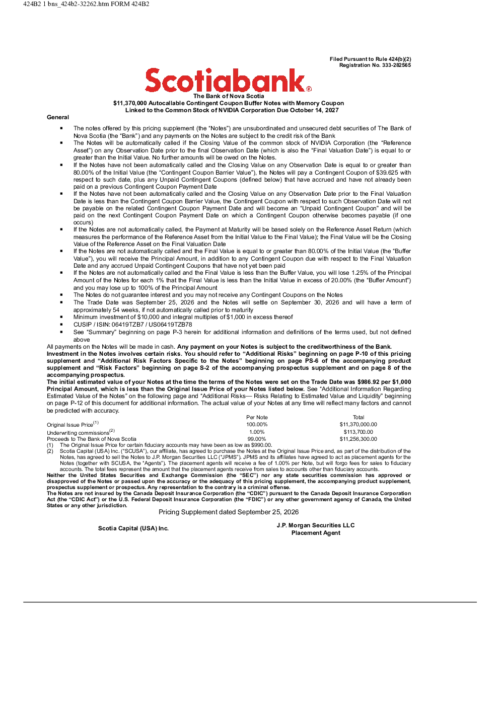丰业银行美股招股说明书(2026-09-28版)