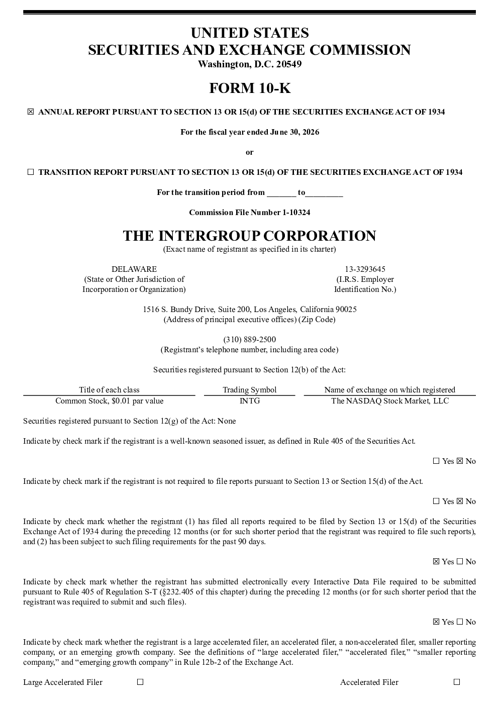
InterGroup Corp 2025年度报告