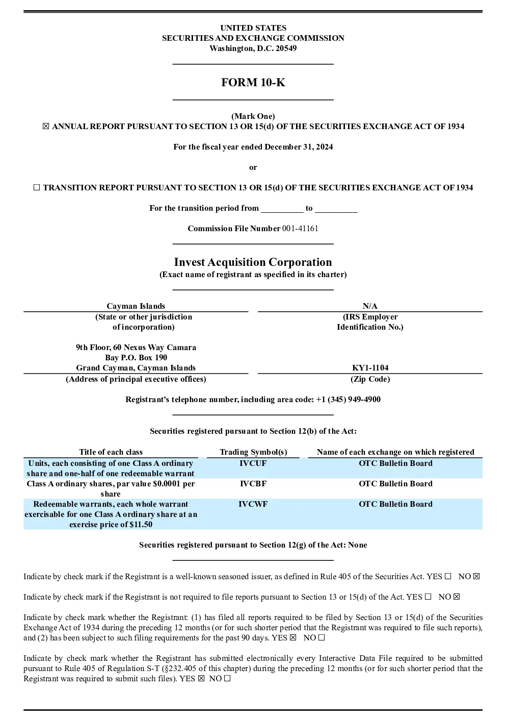 Invest Acquisition Corp-A 2025年度报告