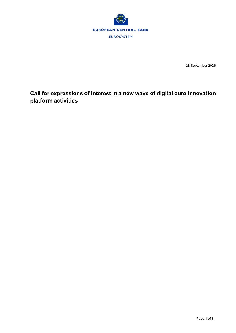 欧洲央行征集新一轮数字欧元创新平台活动意向书