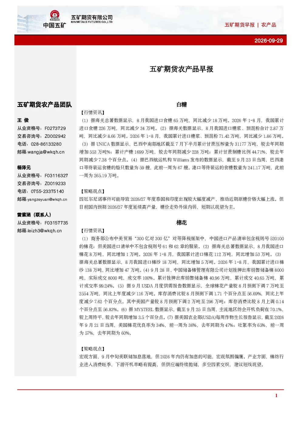 农产品早报
