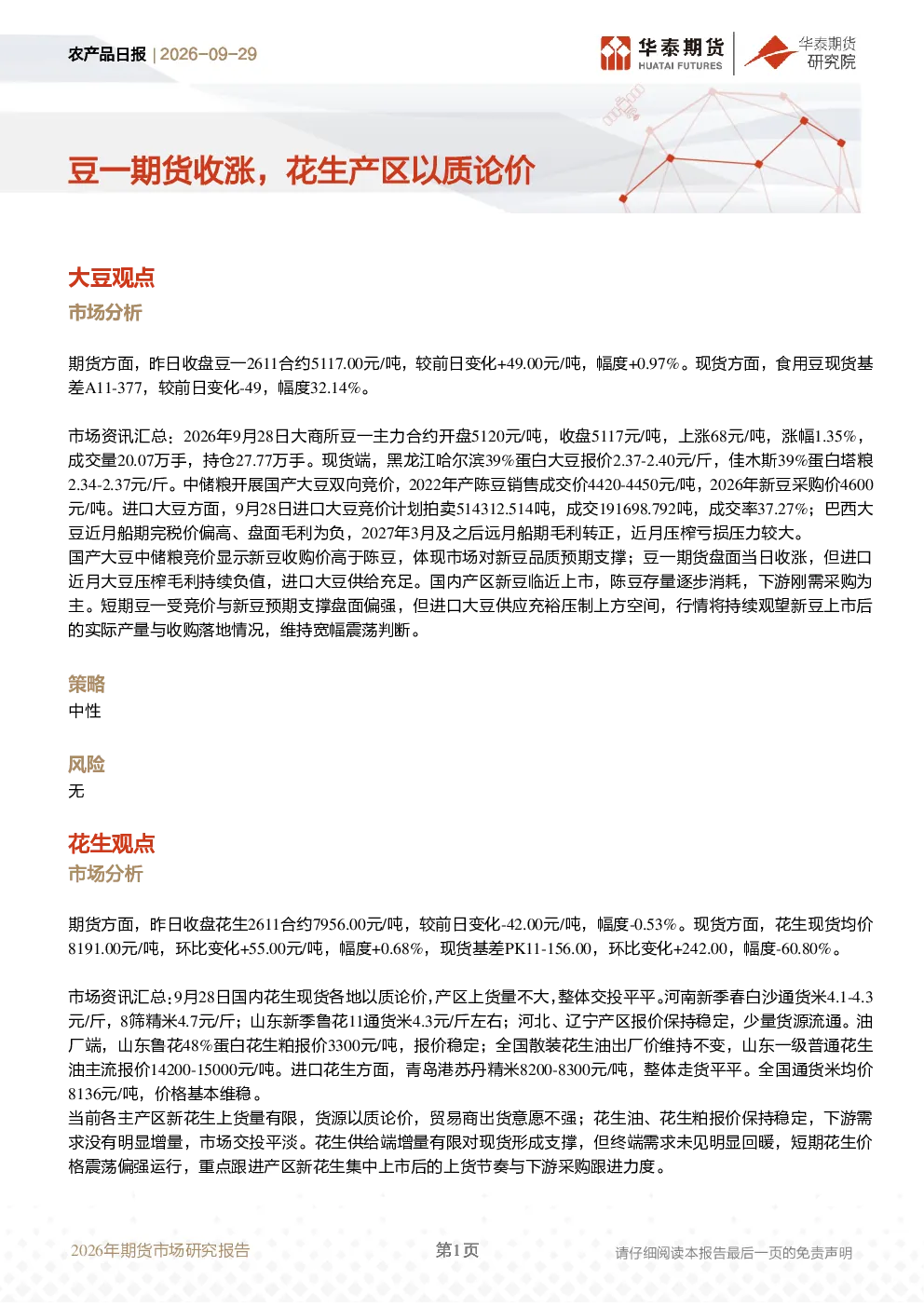 农产品日报：豆一期货收涨，花生产区以质论价