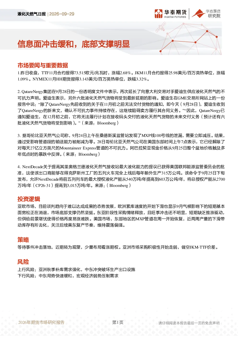 液化天然气日报：信息面冲击缓和，底部支撑明显