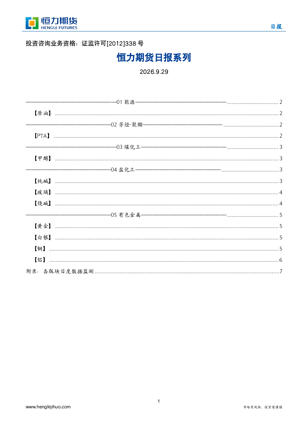 恒力期货日报系列
