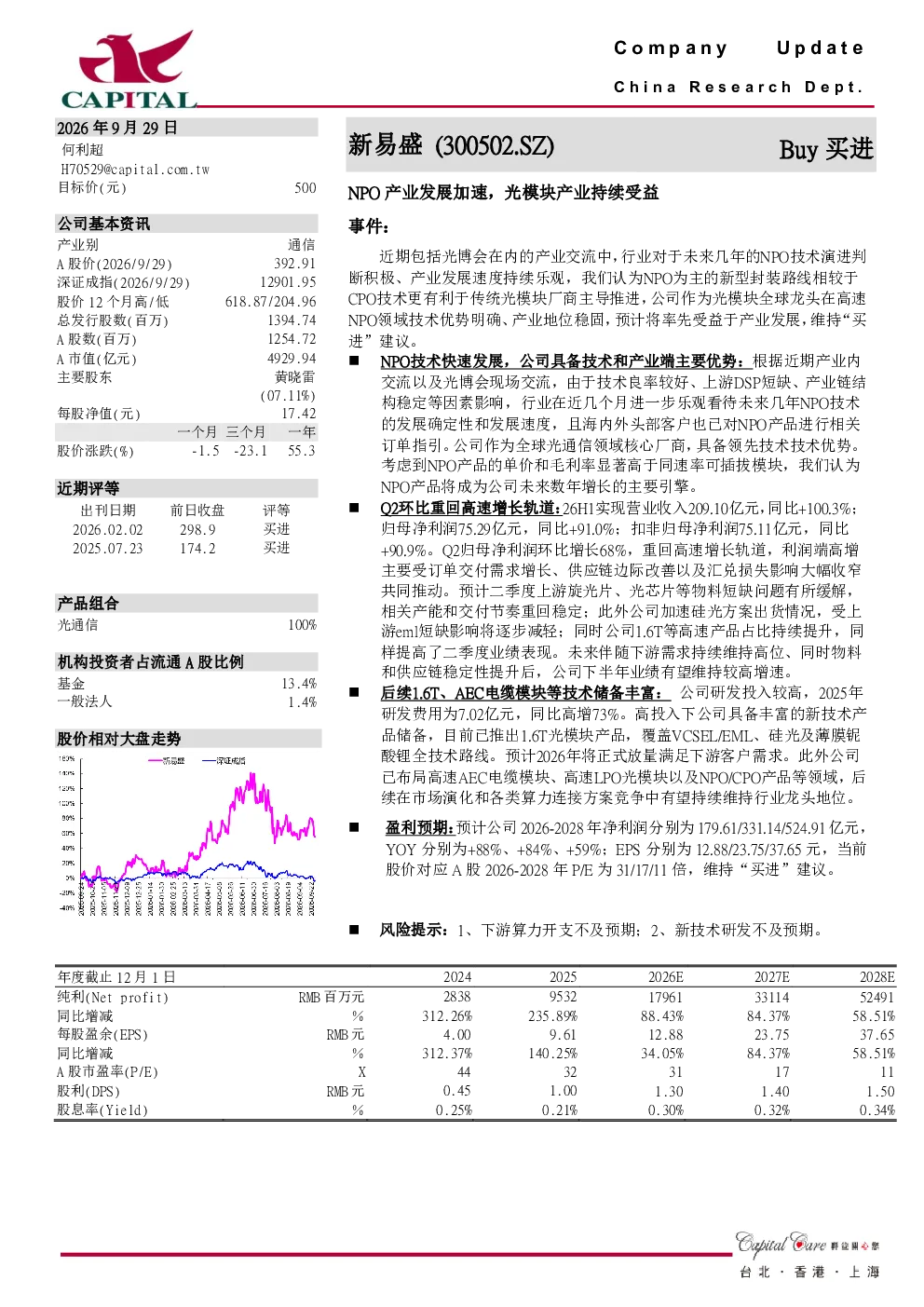 NPO产业发展加速，光模块产业持续受益