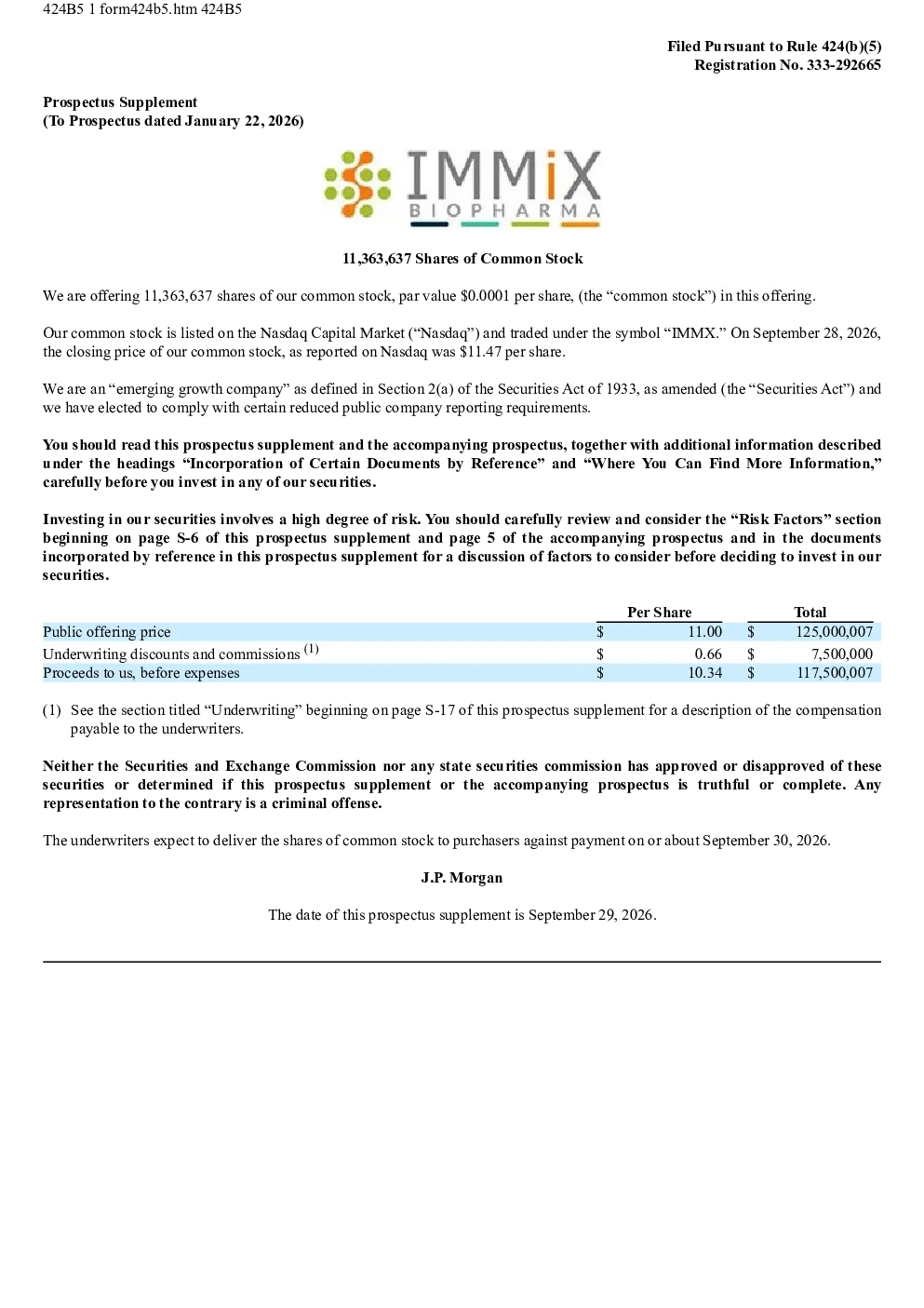 Immix Biopharma Inc美股招股说明书(2026-09-29版)
