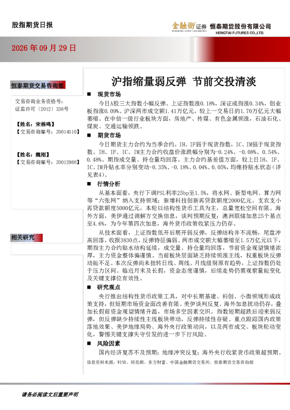 股指期货日报
