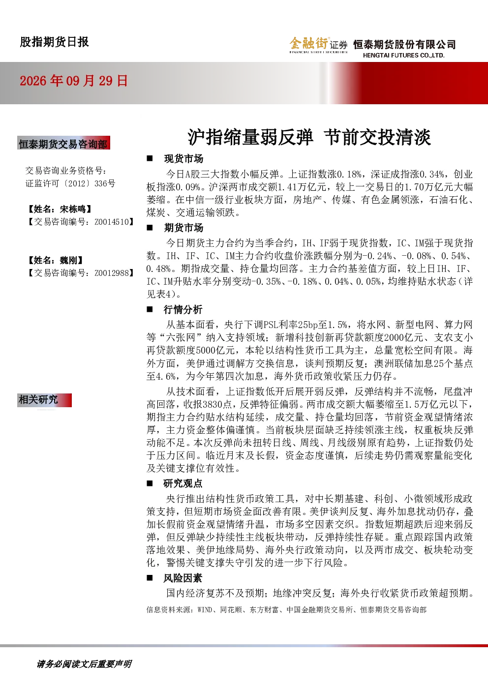 股指期货日报