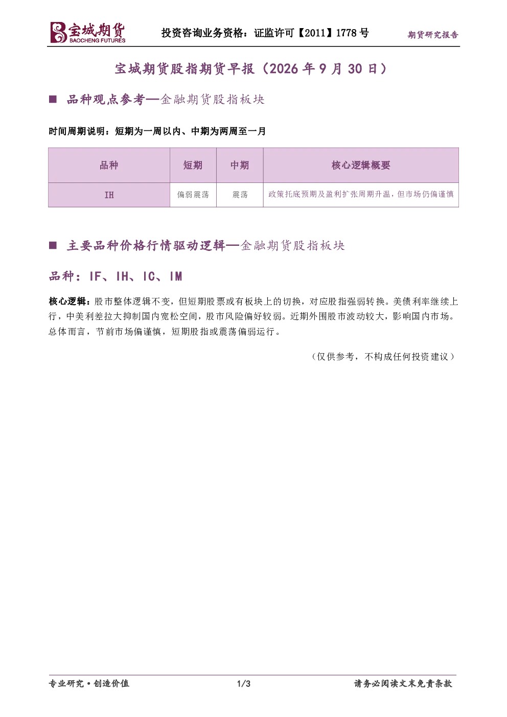 股指期货早报