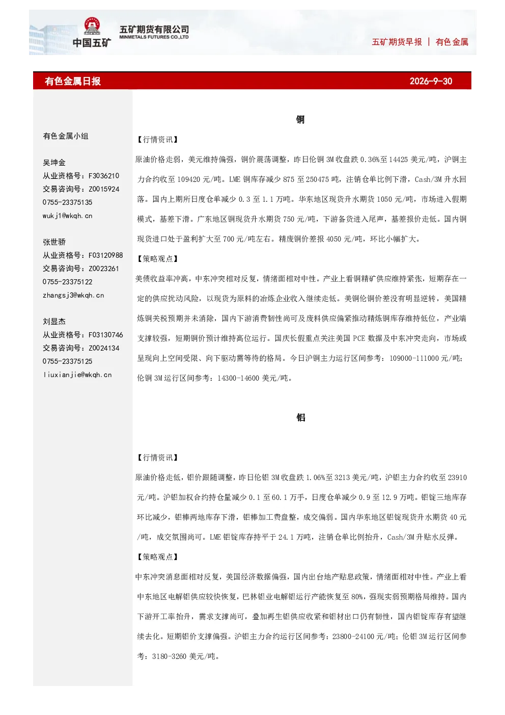 有色金属日报