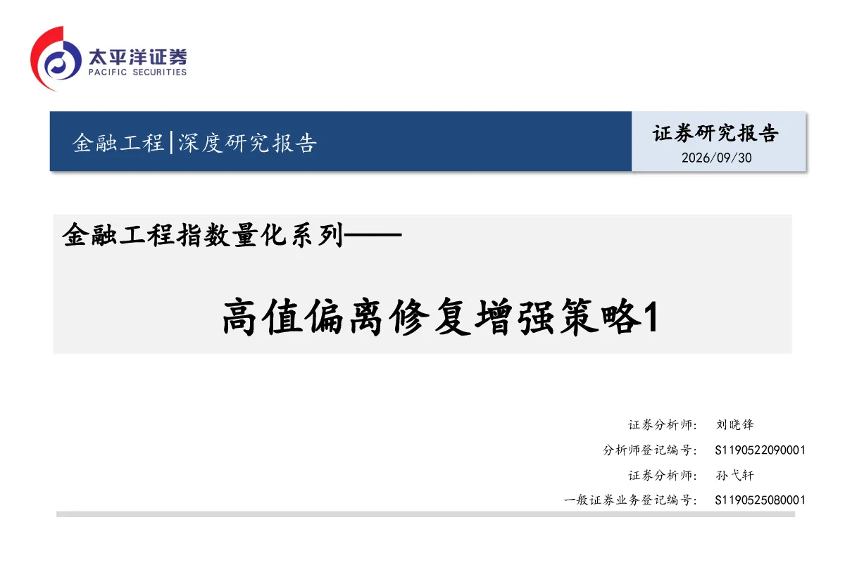 金融工程指数量化系列：高值偏离修复增强策略1