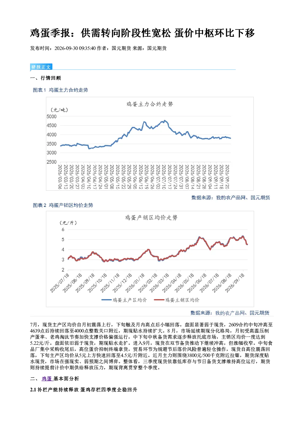 鸡蛋季报：供需转向阶段性宽松 蛋价中枢环比下移